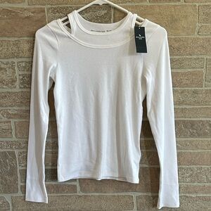 Abercrombie kids Long Sleeve Layerable Rib White Tee